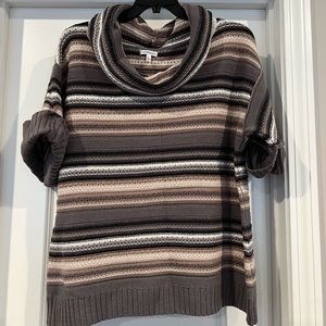Multi color shirt sleeved sweater with cowl neck size XL